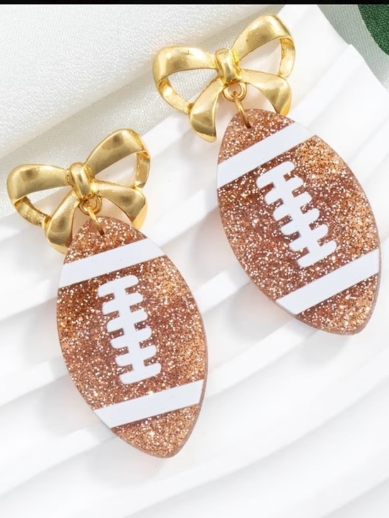 Jewelry - Gold Bow Football Glitter Dangle Earrings